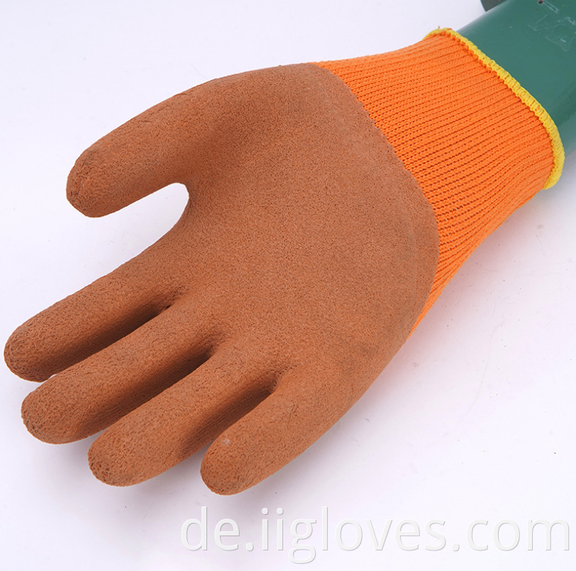 Orangefarbene Nylonschaum Terry-Handschuhe braune Latexschaum-Verschleiß-resistenten Schaumfrühchen-Jubelhandschuhe halbhangende atmungsaktive Handschuhe